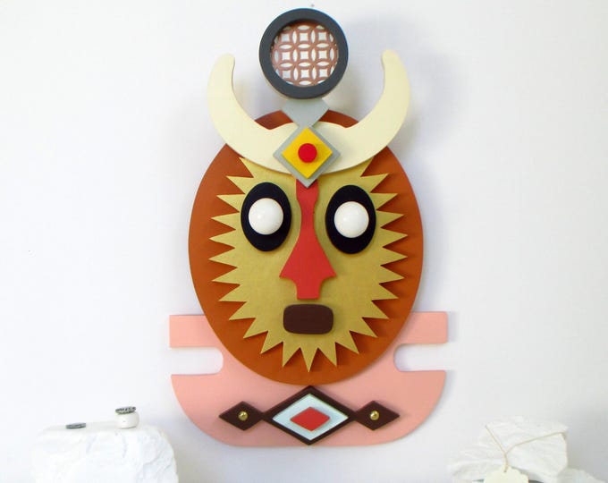 Modern African Mask Original Wooden Afrocentric Wall Sculpture Black American Art