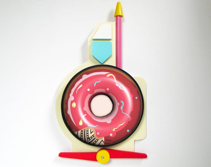 Optimist Pessimist Donut Wall Art Abstract Cubist Pop Art Wooden Sculpture Colourful Doughnut Decor with Inspirational Perspective Message