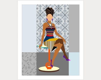 Contemporary Black Woman Art Print: Geometric African Portrait, Minimalist Home Decor