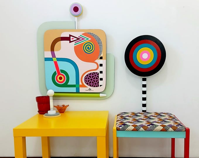 Abstract Cubist Wood Wall Sculpture: Geometric Energy Flow Art