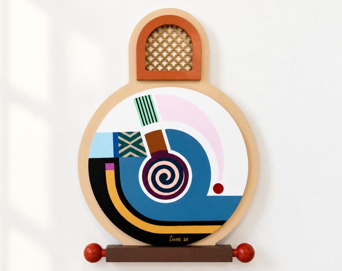 Original Abstract Wall Sculpture: Acrylic on Plywood Modern Cubist One-of-a-Kind Statement Painting