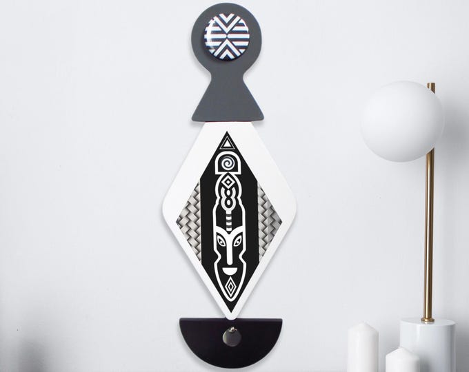 Black and White Afro-Futurism Mask Modern Geometric Wall Art Wooden Cubist Sculpture Abstract African Home Decor Afrocentric Gift Painting