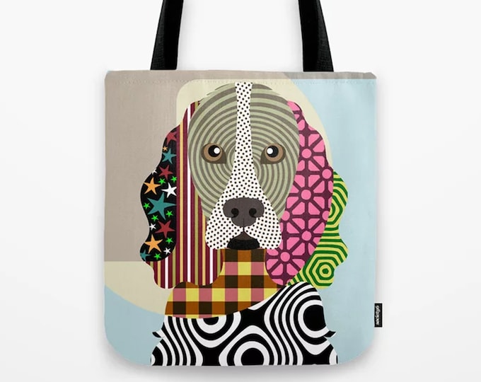 Cocker Spaniel Gift Bag, Dog Printed Canvas Tote