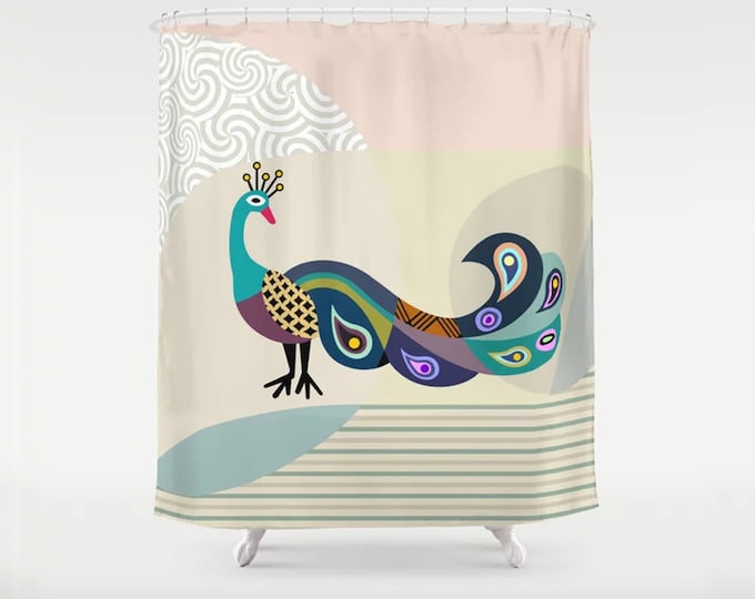 Peacock Shower Curtain, Peafowl Gift Bird Bathroom Decor