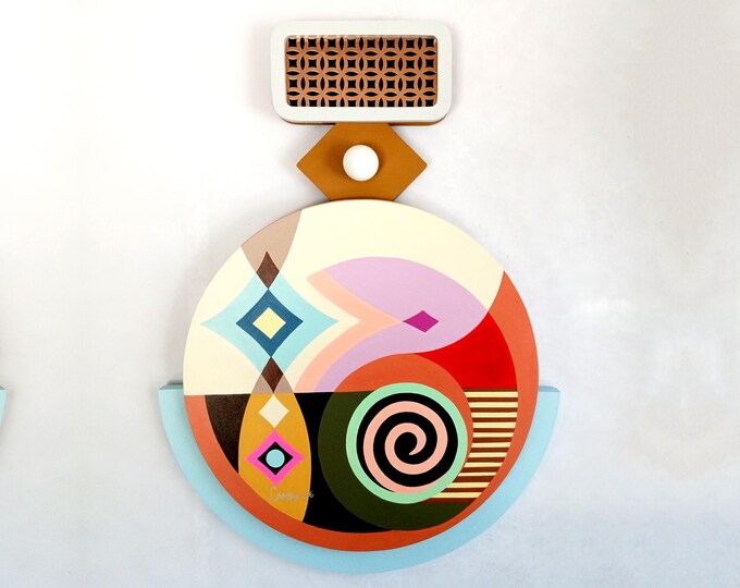 Original Abstract Wall Sculpture: Cubist Modern Art Geometric Colourful Acrylic Painting Home Decor