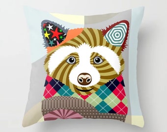 Raccoon Pillow, Forest Animal Cushion