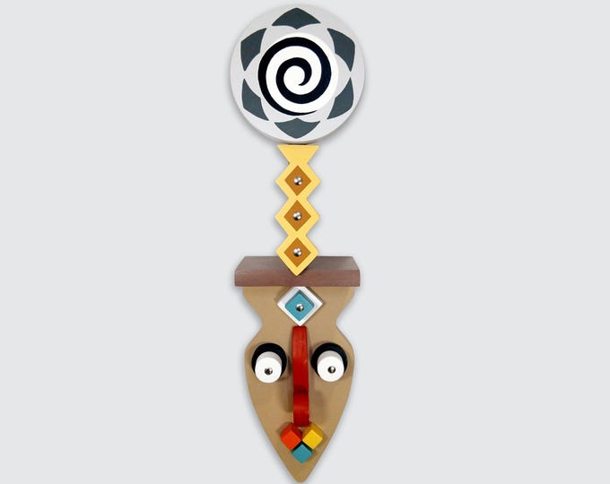 Handcrafted African Mask Wall Sculpture: Modern Wood Art Decor