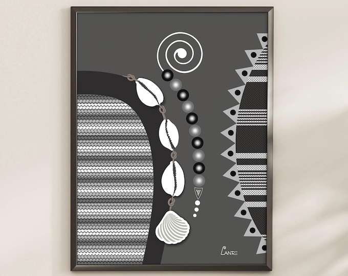 Modern African Art: Afrocentric Black & White Orisha Aje Goddess of Wealth Home Decor