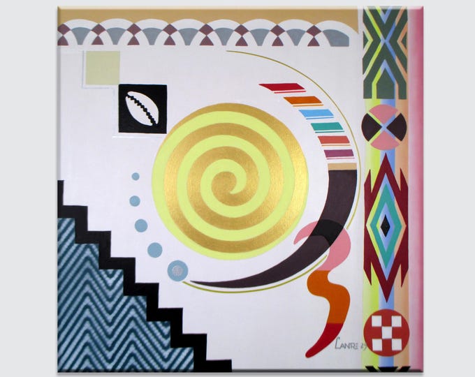 Original Afrocentric Abstract Acrylic Painting Modern Cubist Geometry African Heritage Wall Art