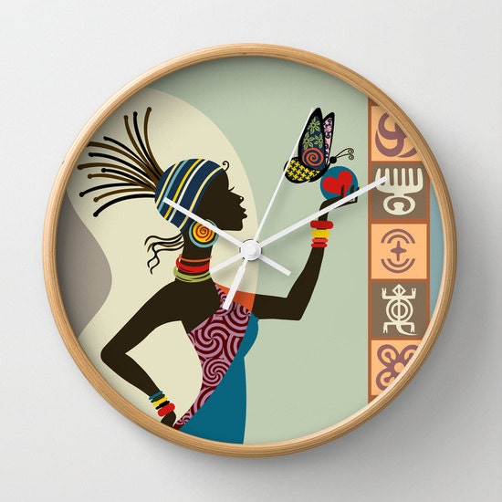 Cute Afrocentric Wall Clock, African Woman Wall Clock, African Wall Decor, Afrocentric Decor