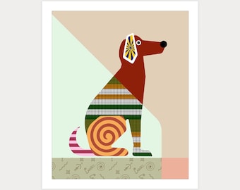 Long Snoot Pup Colorful Dog Wall Decor Geometric Pop Art Print Canvas Modern Design