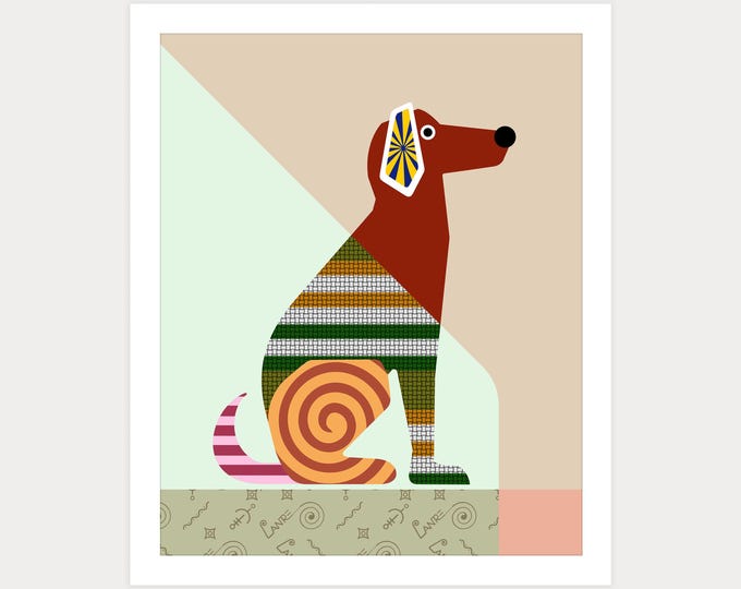 Long Snoot Pup Colorful Dog Wall Decor Geometric Pop Art Print Canvas Modern Design