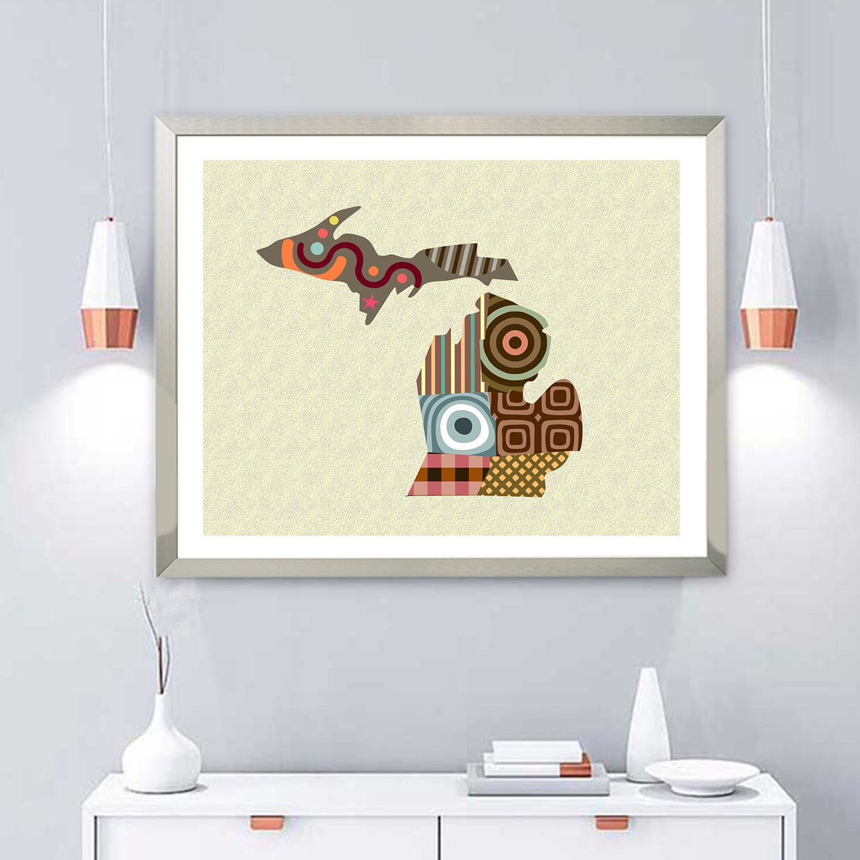 Michigan Map Art Print, USA State Wall Decor
