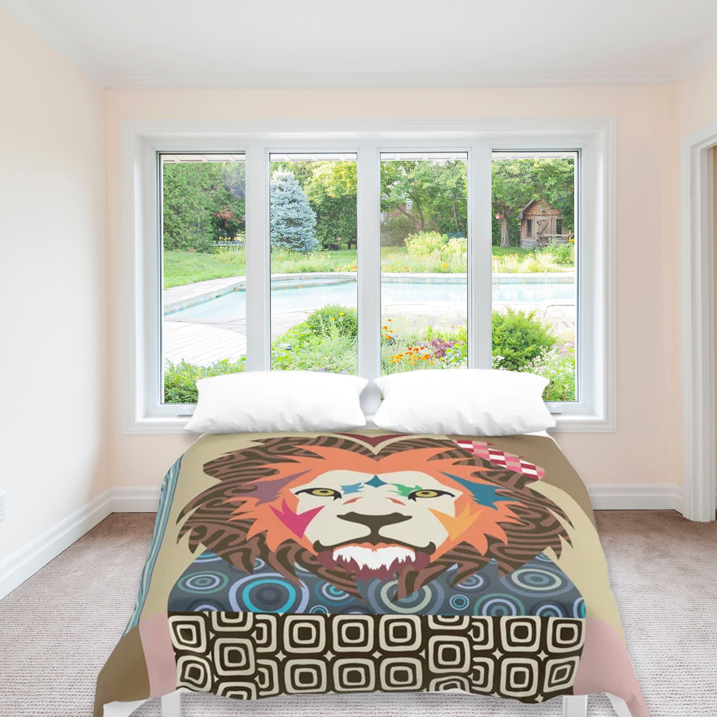 Lion Bedding, Big Cat Print Duvet Cover Queen King Full