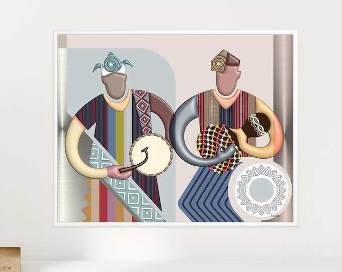 Yoruba Art Talking Drum African Home Decor, Traditional Art Nigerian Painting Ethnic Print