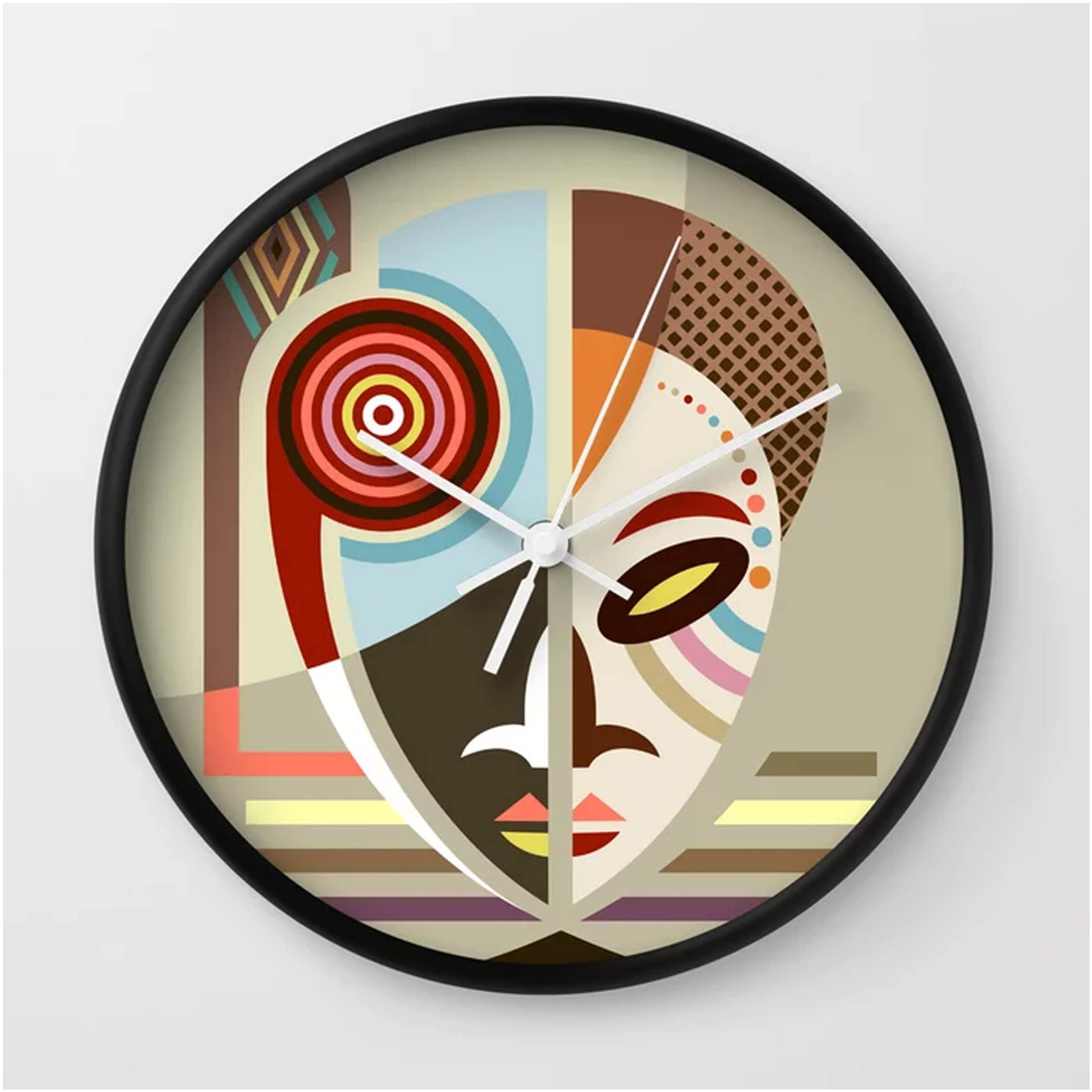 African Clock, Ethnic Mask Wall Decor