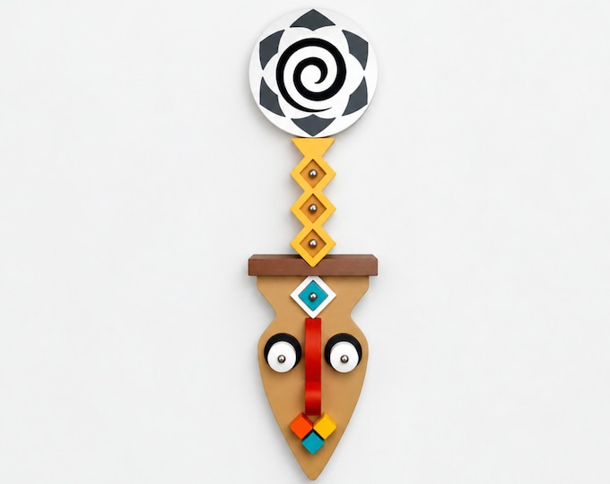 Handcrafted African Mask Wall Sculpture: Modern Wood Art Decor