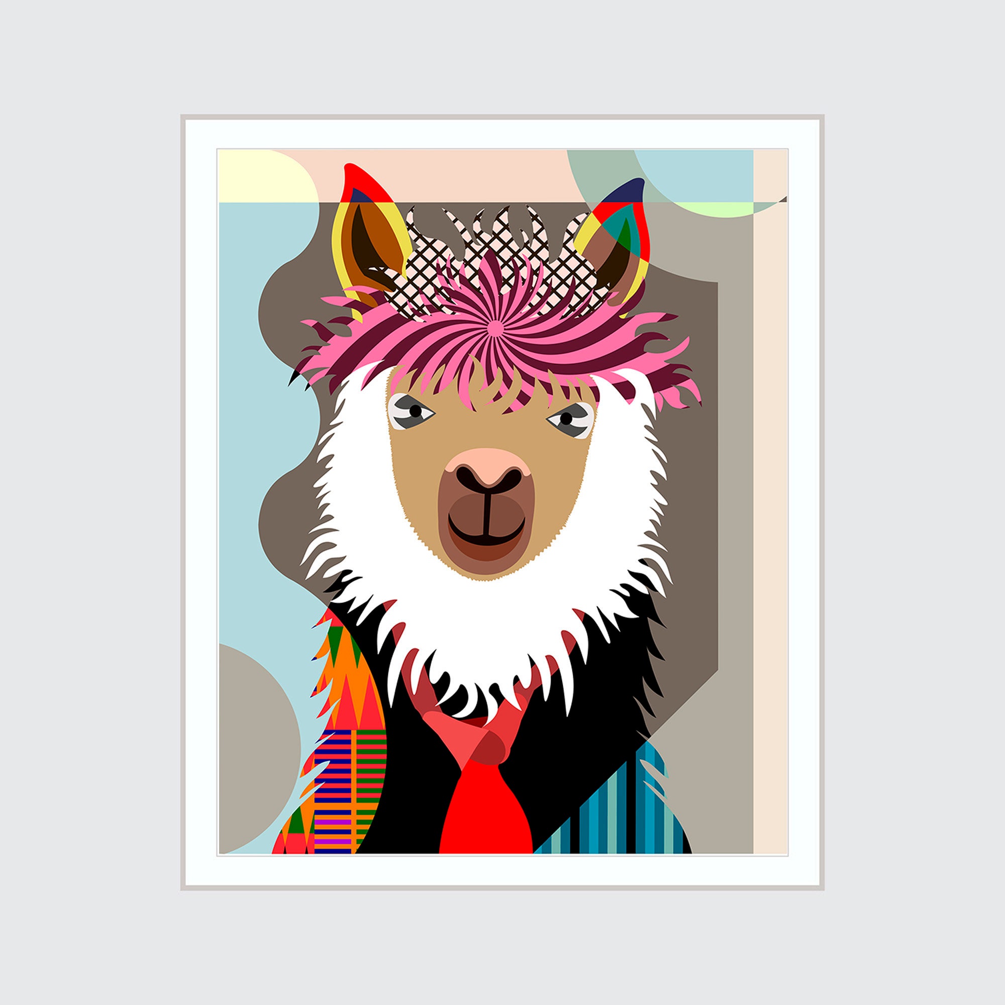 Llama Wall Art Decor Gift, Hipster Animal Painting