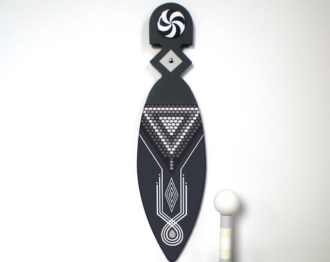 Afrocentric Wooden Wall Art: Black & White Geometric Tribal Modern Décor
