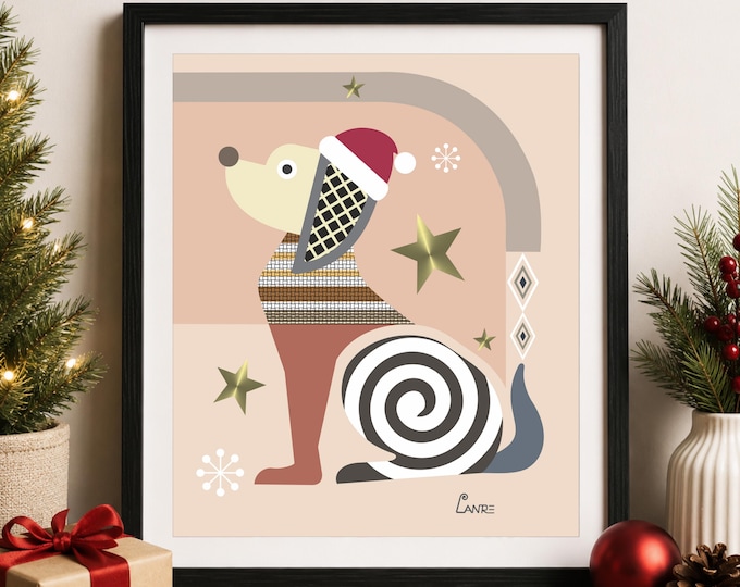 Christmas Dog Wall Art Floppy Ear Pup Holiday Animal Print Modern Pet Lover Gift