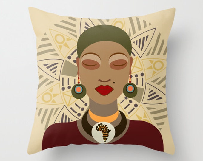 African Pillow, African Queen Decor Pillow, Afrocentric Decorative Throw Pillow, African Home Decor, African Woman