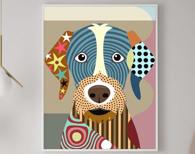 German Wirehaired Pointer Pop Art Pet Portrait Gift, Dog Print Animal Decor Painting