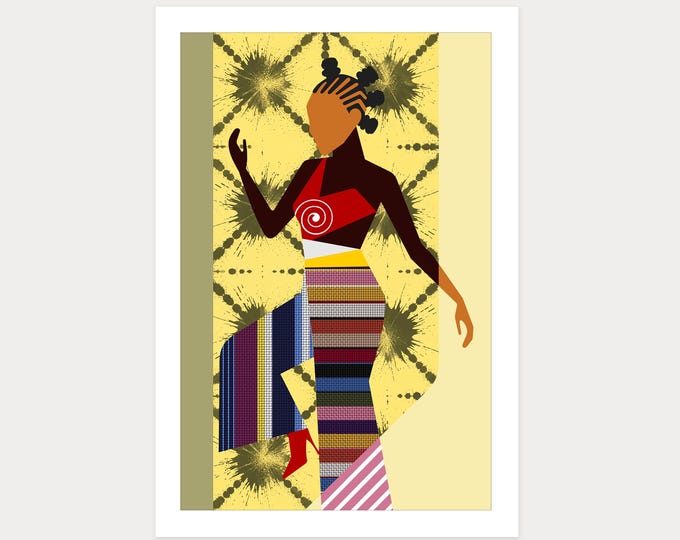 Rhythm of Grace Dancing Black Woman Wall Art Contemporary African Geometric Limited Edition Print