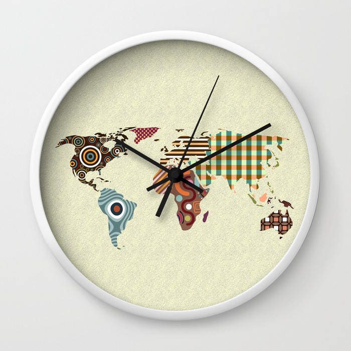 World Map Clock, Printed Wall Clock Globe Décor