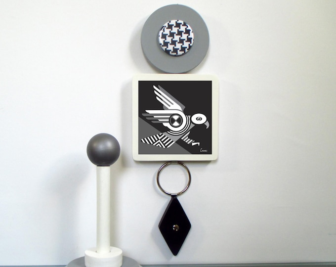 Monochrome Eagle Wall Art  Black & White Cubist Wooden Sculpture Abstract Soaring Bird Decor   Inspirational Gift Wall Art