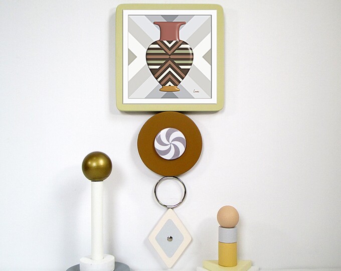Boho Abstract Cubist Wooden Wall Sculpture Afrocentric Clay Pot Art Geometric Tribal Decor Modern African Wall Art