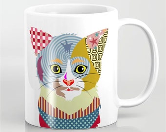 Cat Portrait Mug, Cute Kitten Cup, Tabby Pet Portrait Ceramic Coffee Drinkware