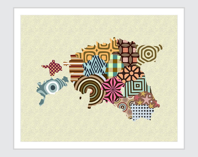 Estonia Map Art Abstract Map Design, Tallinn Poster Print