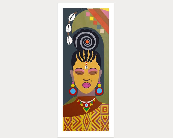Original Black Woman Painting: Afrocentric Natural Hair Art Melanin Portrait Acrylic Canvas Artwork