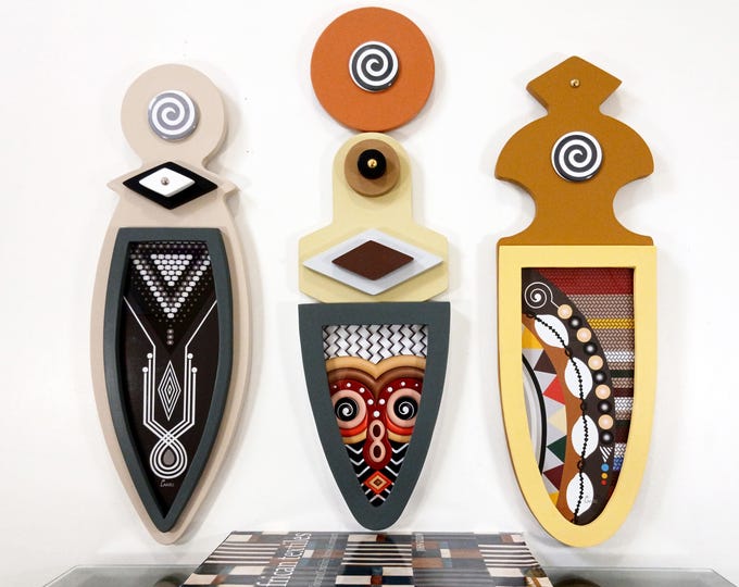 Modern African Wall Art:  Afrocentric Geometric Tribal Pattern Wooden  Framed Print