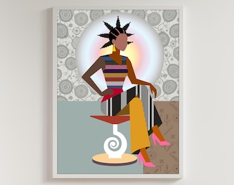 Quiet Illumination | Black Woman Afrocentric Wall Art Print | Minimalist Decor