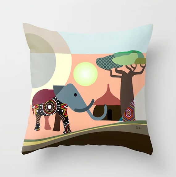 African Safari Pillow Elephant Art Art Gallery Fabric Elephant and Pillow