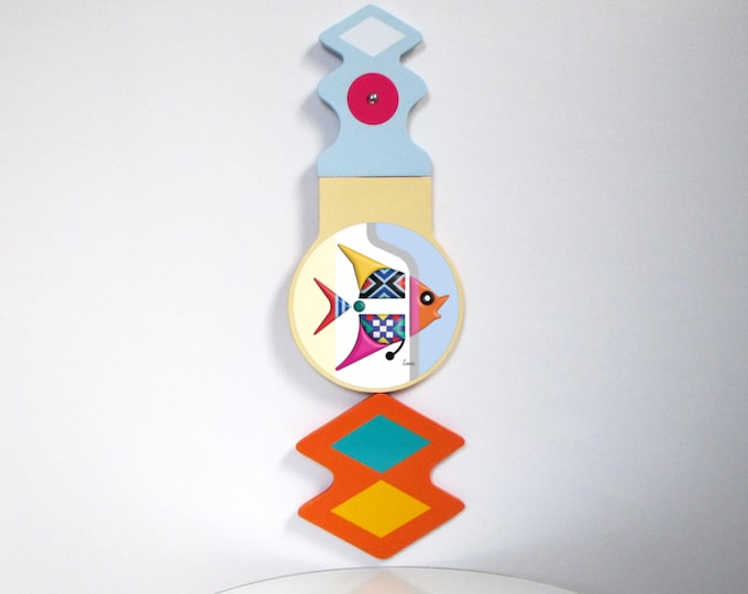 Geometric Fish Wall Art  Abstract Cubist Wooden Sculpture Bold Inspirational Pop Art Decor Handmade Statement Piece Eclectic Wall Art