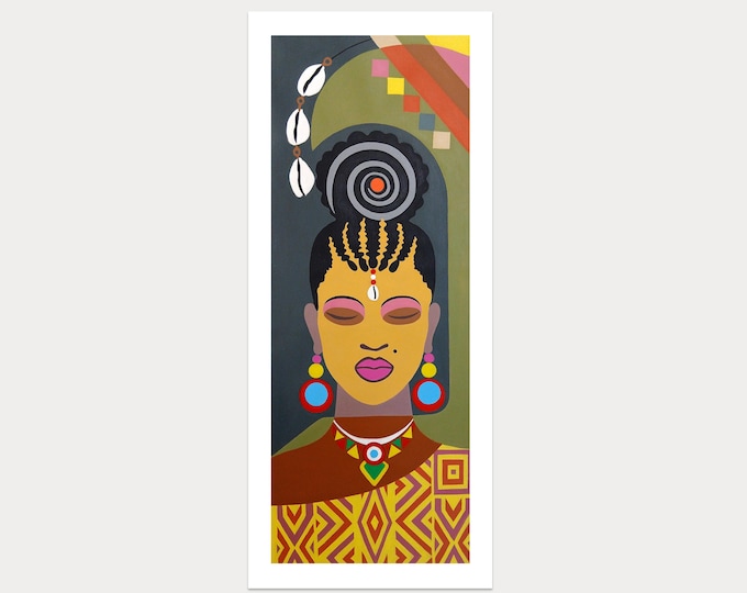 Original Black Woman Painting: Afrocentric Natural Hair Art Melanin Portrait Acrylic Canvas Artwork