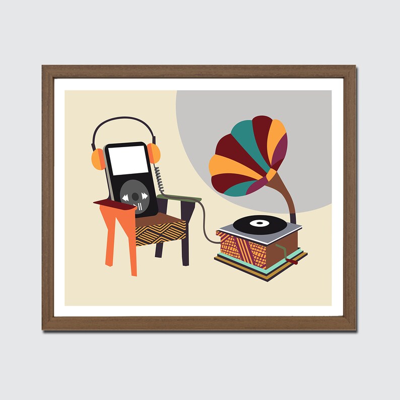 Funny Music Poster Wall Art Print Gramophone Player Retro Etsy