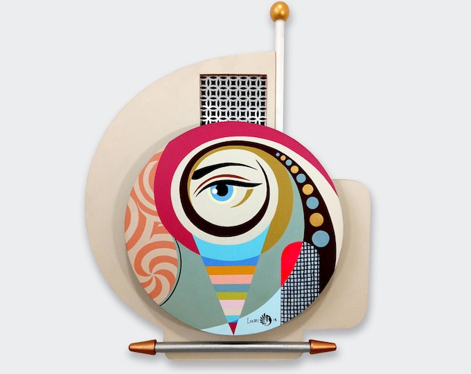 Abstract Cubist Wood Wall Sculpture: Original Acrylic Painting, Modern 3D Decor