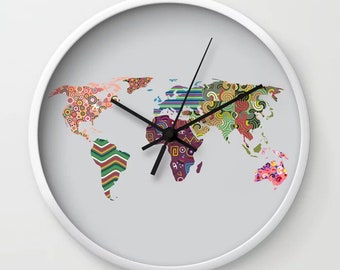 World Map Clock, Pop Art Clock Printed Wall Clock Globe Décor