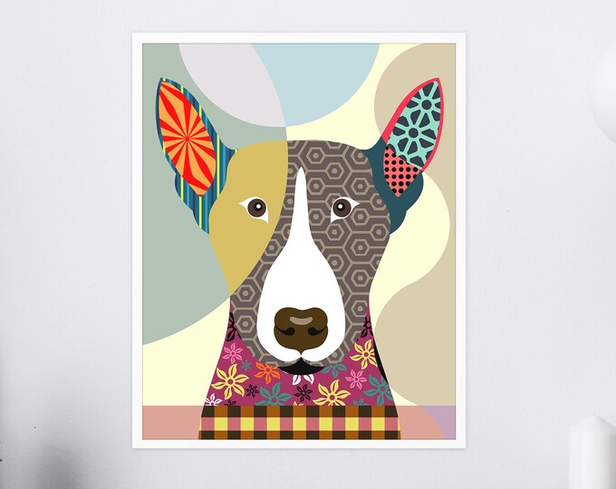 English Bull Terrier Pop Art Bully Dog Pet Portrait Animal Lover Gift
