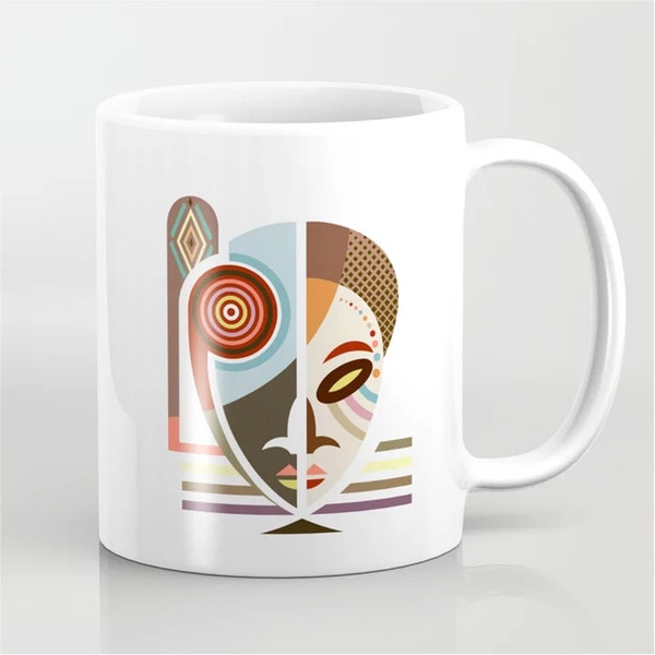 African Coffee Mug, Afrocentric Mask Pro Black