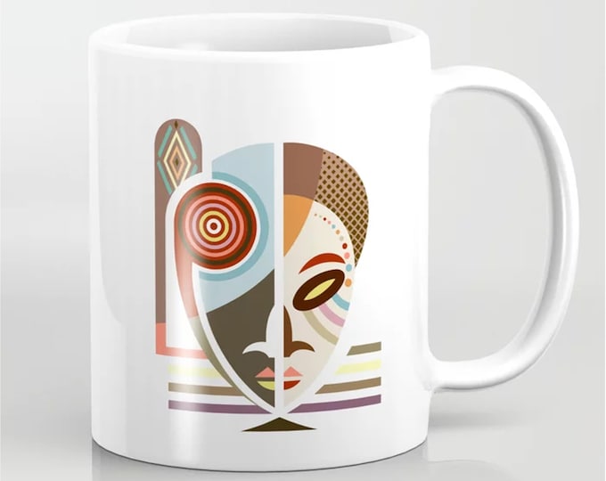 African Coffee Mug, Afrocentric Mask Pro Black