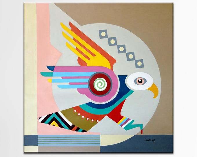 Original Abstract Cubist Eagle Painting Acrylic on Canvas Bird Geometric Cubist Art