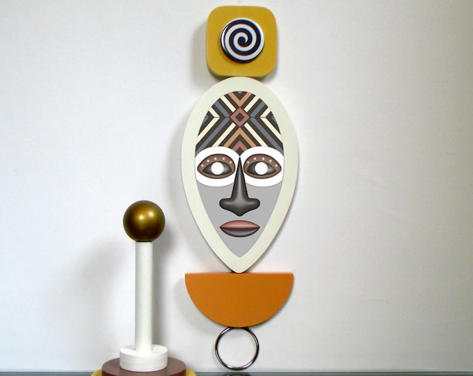 African Mask Wall Art Abstract Wooden Sculpture Modern Boho Cubist Afrocentric Wall Decor Afro Futurism Art Tribal Home Decor