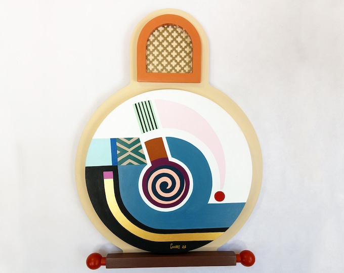 Original Abstract Wall Sculpture: Acrylic on Plywood Modern Cubist One-of-a-Kind Statement Painting