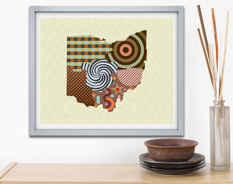 Ohio State Decor Ohio Map Map Of Ohio Ohio Print Ohio Wall Etsy
