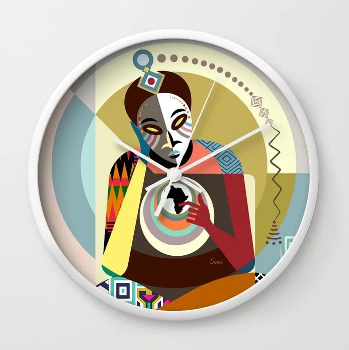 African Wall Clock Decor Art Print, Afrocentric Gift Clock