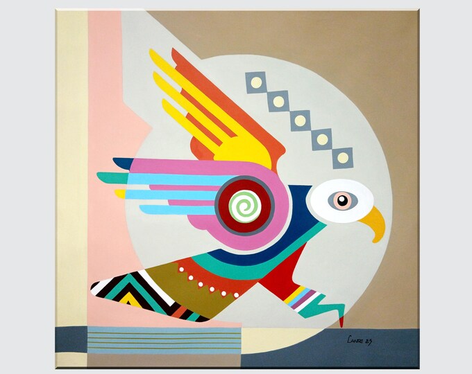 Original Abstract Cubist Eagle Painting Acrylic on Canvas Bird Geometric Cubist Art
